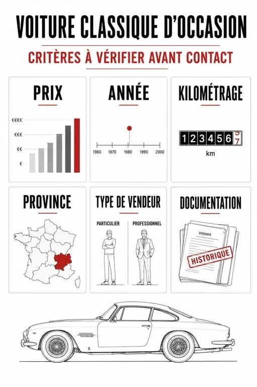 coches clásicos segunda mano : visual éditorial des critères essentiels à vérifier avant d'acheter