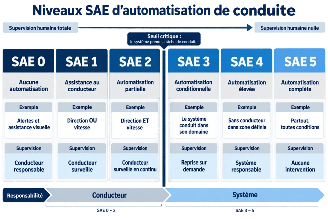 Vehículos autónomos: comparación visual de los niveles SAE 0 a 5