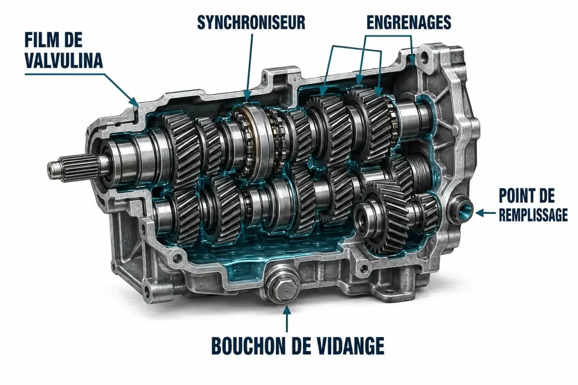 Schéma simplifié de la valvulina caja de cambios dans une boîte de vitesses mécanique